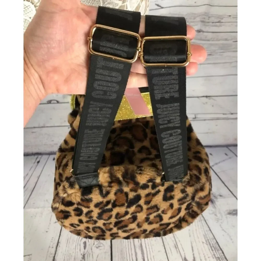 NWT Juicy Couture Faux Fur Gold & Black Sequin Cheetah backpack